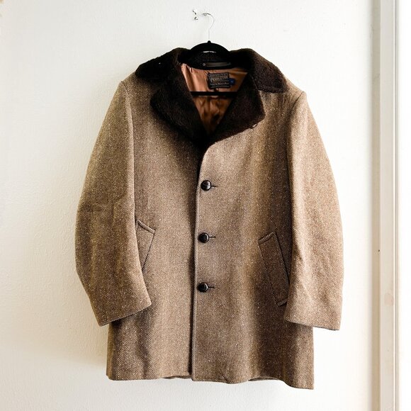 VINTAGE 60s/70s Pendleton Virgin Wool Herringbone Ranch Coat Loomed in Oregon - Picture 3 of 10